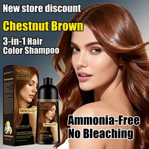 Chestnut Brown Herbal Ginseng 3-in-1 Hair Dye Shampoo + Conditioner - Haircare, No Bleaching, Color-Depositing Semi-Permanent Color, 24-Month Shelf Life, Quick Gray Coverage, Ideal Gift for Natural Beauty Enthusiasts