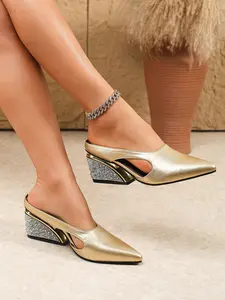 Chunky Heel Sandals with Rhinestone Decor, Elegant Evening Style, Perfect for Birthday Parties and Vacations