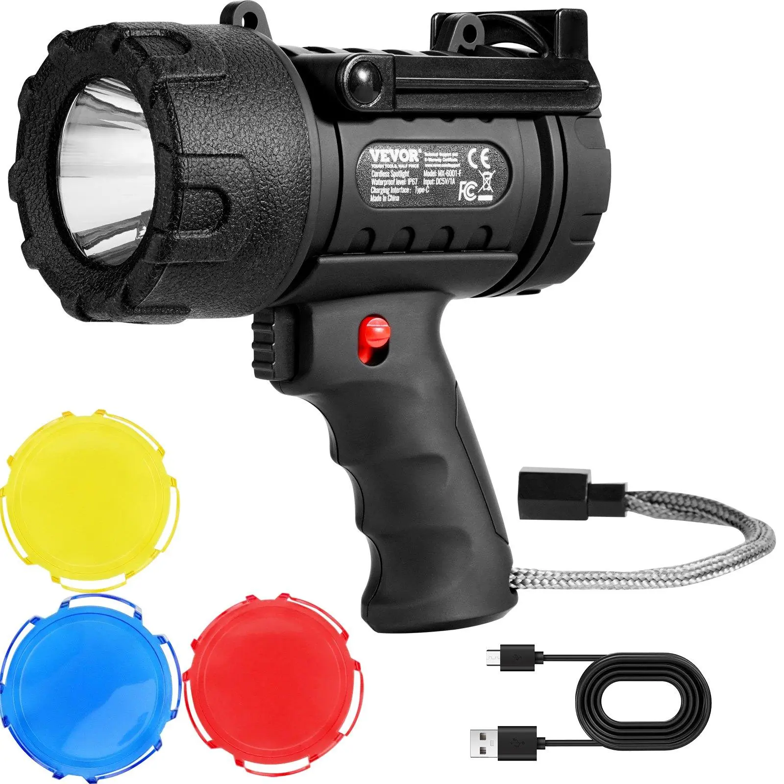 【summerfinds】VEVOR 200000LM Super Bright Rechargeable Spotlight Flashlight - High Performance, Portable, USB Rechargeable Searchlight for Camping & Hiking, High Performance Flashlight, Portable Flashlight