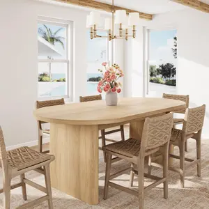 Oval Dining Table for 6-8 People – Large Long Kitchen Table with Thick Sturdy Wooden Base – Farmhouse Dining Room Table for Kitchen, Living Room, Office – Available in 63"x31" or 71"x35" – Colors: Gray, Black, Brown, Natural Wood