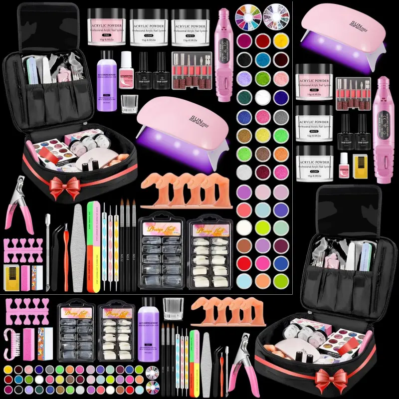 Beginner-Focused Nail Kit Acrylic Set - 42 Colors Acrylic Powders, Liquid, UV Curing Light, Drill, Practice Aid, Organizer Bag Case, Beginner-Friendly, Kit Set
