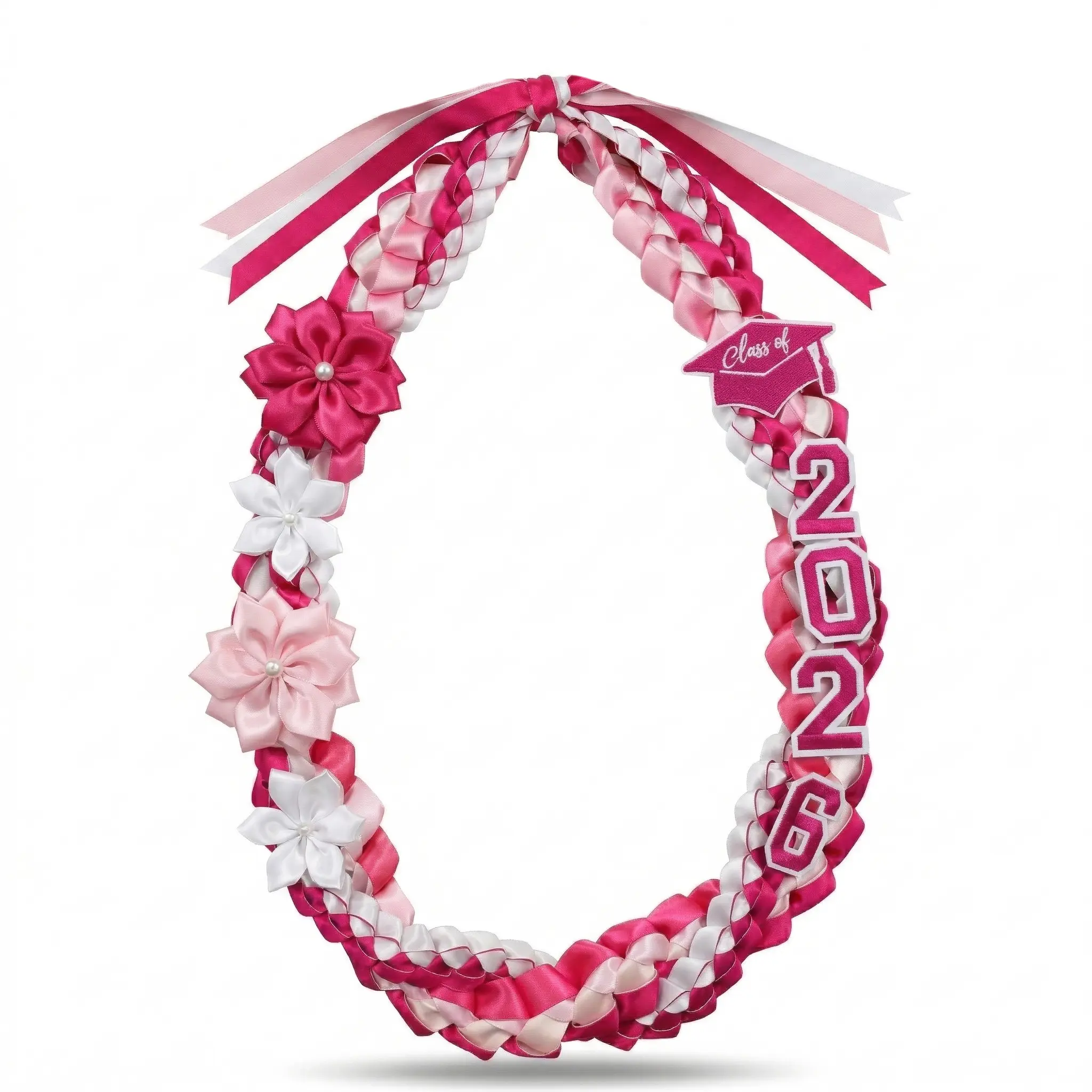 2026 Handmade Graduation Lei for Her, Floral Satin Ribbon Hawaiian Lei with Grad Cap Charm, Senior High School College Graduation Gift Ceremony Accessory, Festive Decoration & Party Accessory, Accessories
