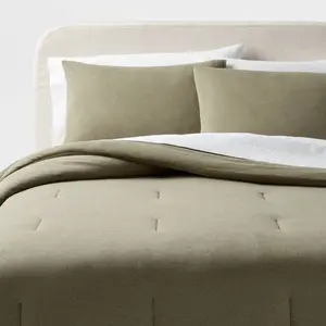 King Modern Jersey Comforter and Sham Set Dark Olive Green Heather - Threshold
