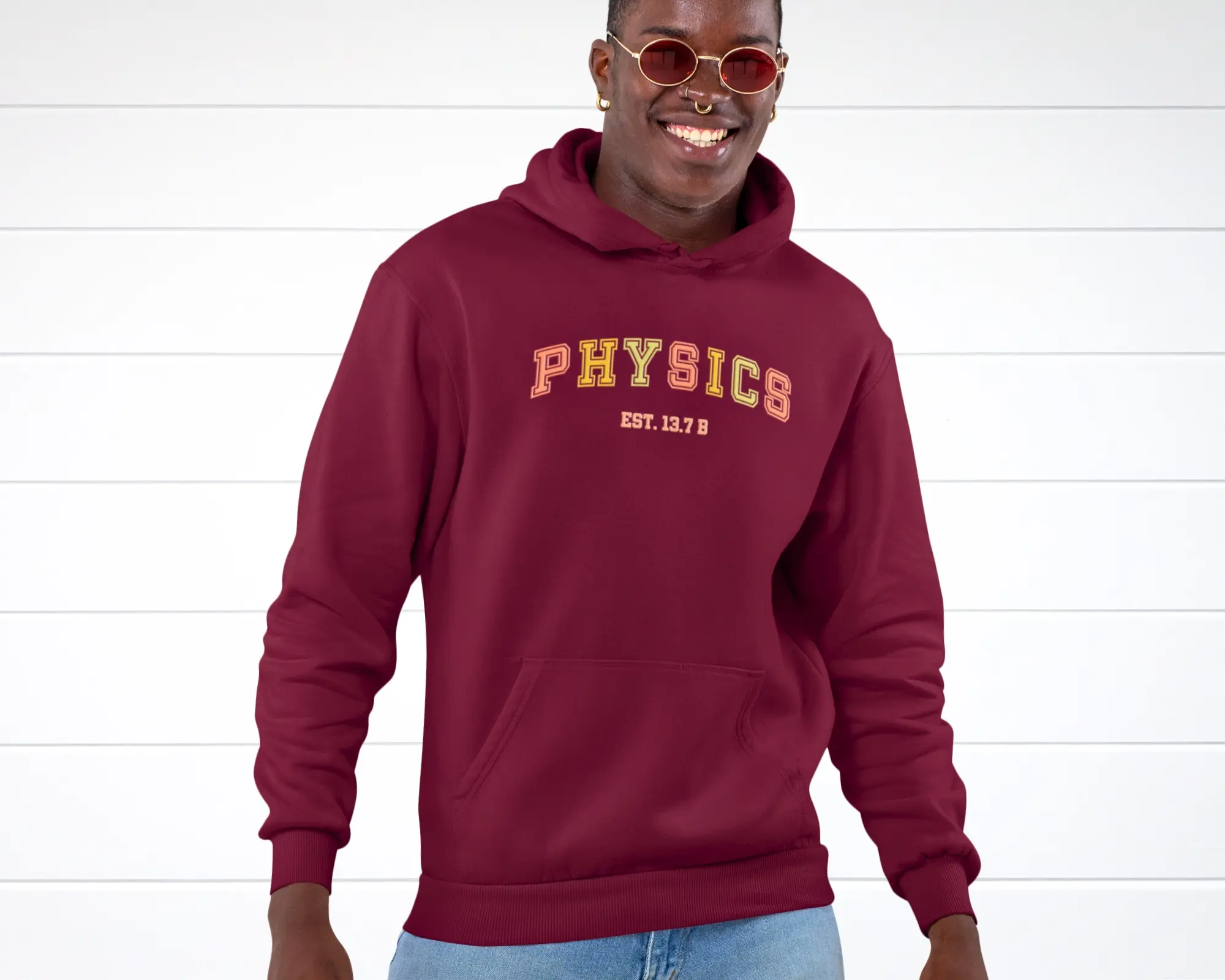 Physics Hoodie, Athletic Lettering with a Faux Embroidered Look, Funny Gift for Physicists, Physics Teachers, Scientists, STEM Students