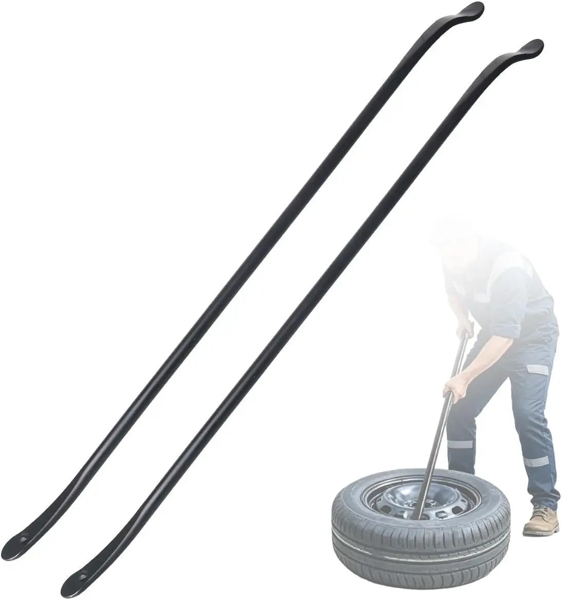 2 Pack 38 Inch x 4/5 Inch Heavy Duty Tire Iron Bar, Black |   40Cr Steel Tire Spoon, Semi Truck Tire Changing Tools, Extra Long Design for Semi Truck, Tractor, Trailer, RV, Bus & Pickup