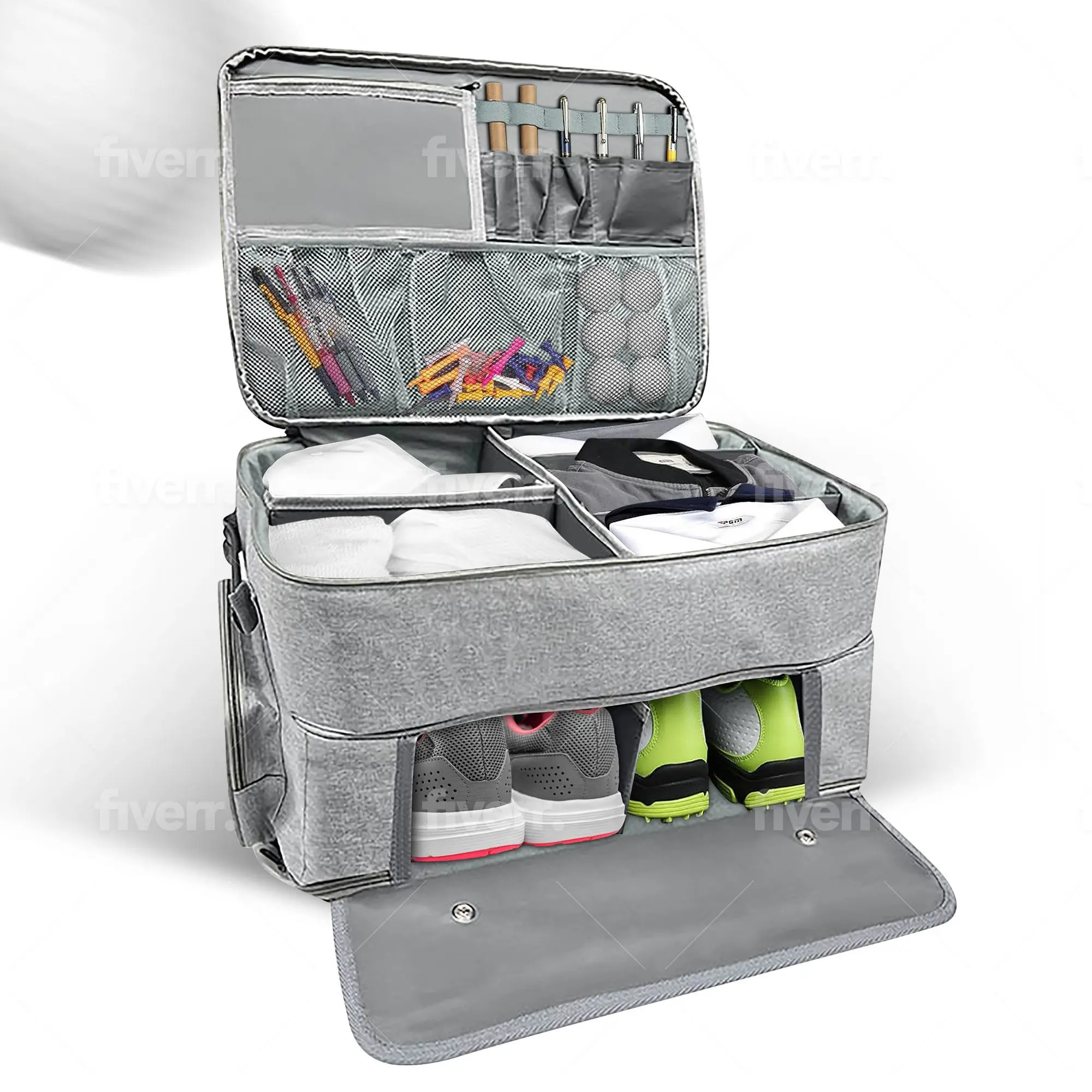 Golf Trunk Storage Organizer with Ventilated Shoe Compartment & Gear Dividers Travel Essentials Bag Travel Organization Pouch Golf Accessory