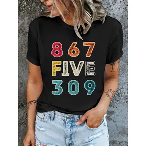 Women's Bold 8675309 Print Navy Blue Top All Season Fit C Graphic T-Shirt - Short Sleeve Crew Neck Regular Fit Casual Wear |   Soft & Breathable Fabric, Durable Print, Everyday Comfort, Machine Washable, Humor Tee, Gift for Women