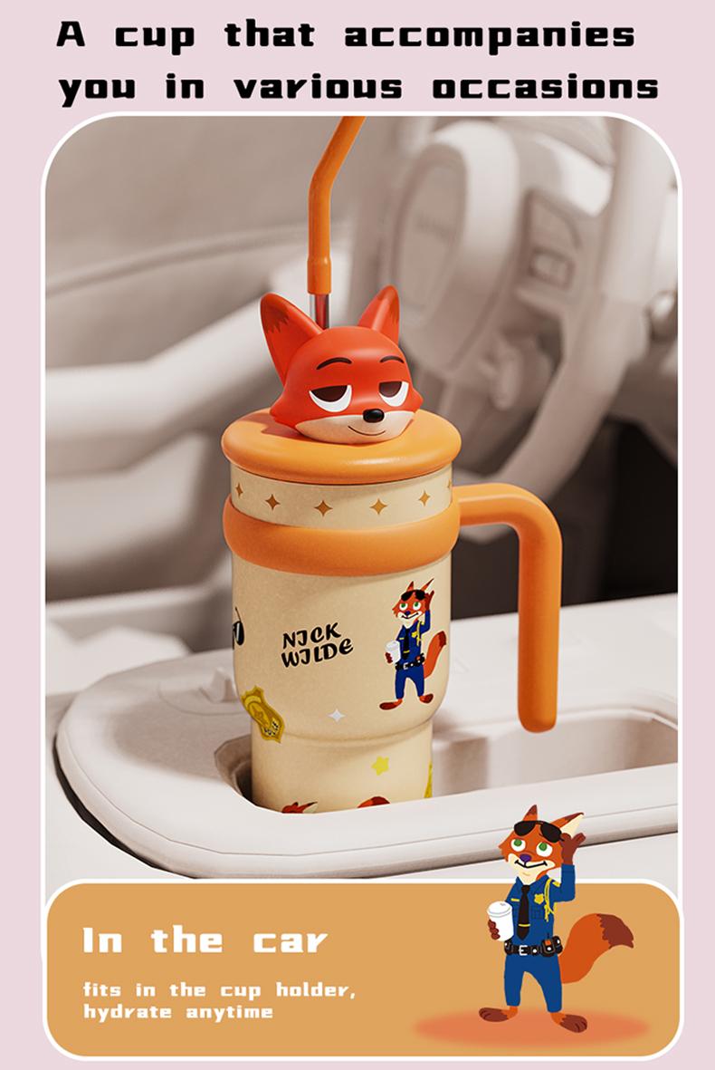 Disney Series Large Capacity lce King Cup Zootopia Strawberry Bear Stitch Design Insulated Tumbler Straw Cup Bottle with Handle Portable Holiday Halloween Christmas Ideal Gift for Kids Students Office Coffee Drinks Storage Valentine Gift for Girlfriends