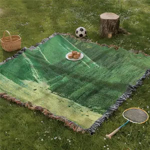 Multi Purpose Picnic Mat Yarn Woven with Tassel: Hillside Forest Pattern, Soft and Breathable, Suitable for Travel Camping Lawns Weddings Concerts. Indoor Bohemian Decoration Machine Washed and Used As Bed Blanket Sofa Towel Tablecloth Tapestry