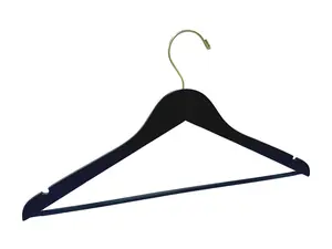 Matte Black Slim Wooden Suit Hangers with Gold Hook 