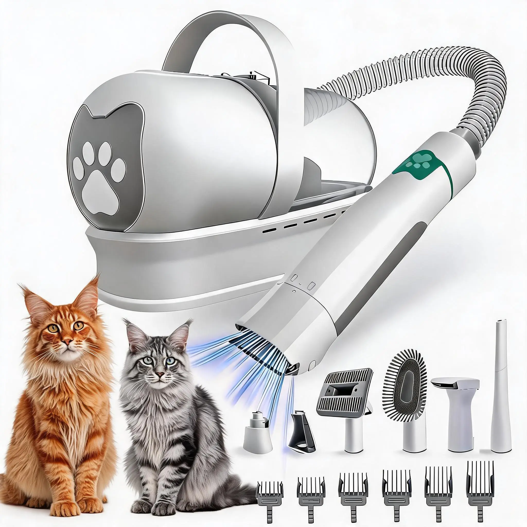 7 in 1 Dog Grooming Vacuum Kit, Cat & Dog Hair Vacuum Brush for Shedding - Includes Deshedding Mitts, Rollers, Nail & Paw Trimmer