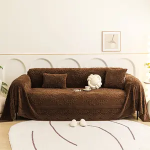Plush Sofa Cover Blanket Winter Thickened Non-Slip Seat Cushion Protector, Sofa Slipcover, Universal Fit Full Coverage Soft Rabbit Fur Throw for Home Decor, Easy Maintenance, Thick Material