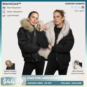 PUFFIT STM-TEX Faux Fur Lined Waterproof Bomber Parka,Elegant and Luxurious, Providing Warmth and Style,Cozy and Fashionable,Y2K Style