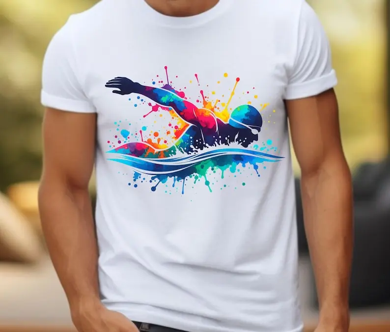 Swimming Man Colorful Shirt, Swim Sweatshirt, Gift for Swimmer, Sport Tee