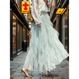 Mesh Layered Tutu Skirt, Casual Solid Color Elastic Waist Tiered Skirt - Women's Clothing - For Everyday Wear, Parties & Special Occasions - Suitable for Women & Girls - Perfect Gift for Dance Lovers & Fashionistas Minimalist Short Basic Co