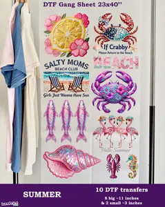 Rhinestone Summer DTF Gang Sheet: 10 Ready To Press Transfers - 23x40, Full-Color Printing, Same/Next Day Shipping Faux Yarn Gansheet