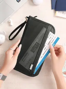 New RFID Blocking Passport Bag, Waterproof Travel Storage Bag Can Put Multiple Passports, Travel Ticket Card Document Storage Bag, Skin-feel Material Zipper Long Passport Wallet, Detachable Wrist Strap, Travel Essentials Travel Stuff Travel Organiser
