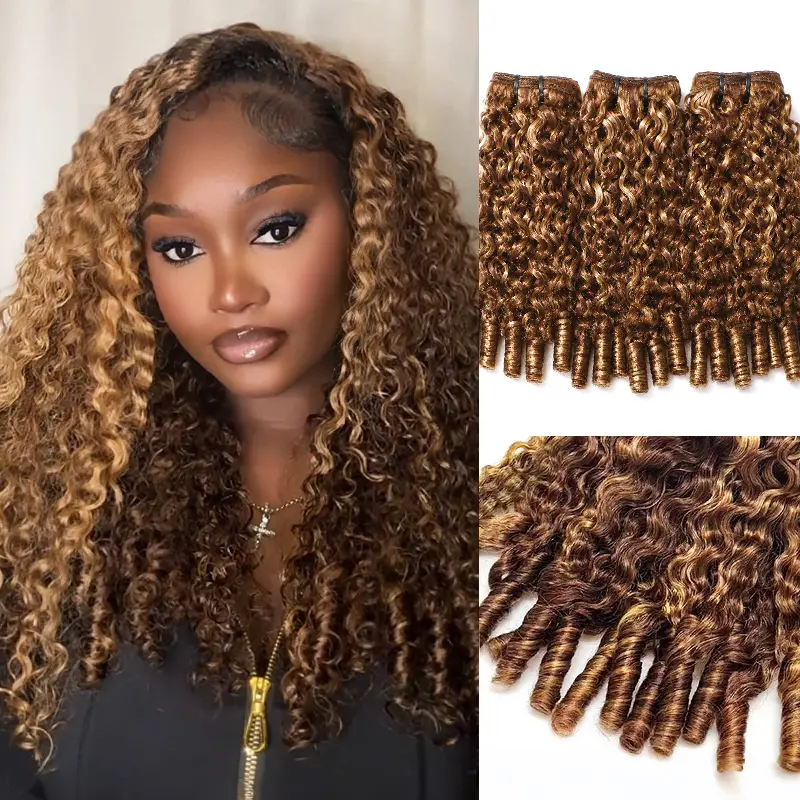 ISEE HAIR Highlight Burmese Curly Human Hair Bundles, Balayage Highlight Curly Hair Extensions, Soft Bouncy Double Weft Sew In Hair, Natural Volume Human Hair Weave, 100±5g/pc Unit Weight, Vacation Summer Hair for Black Women#SummerWins #DealsForYouDays