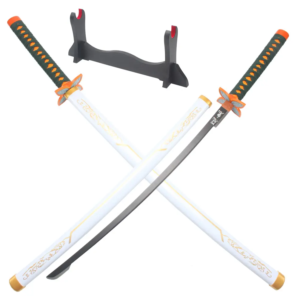 ELERVINO Unisex Demon Slayer Kochou Shinobu Anime Cosplay Katana Replica - 41in Real Metal Stainless Steel Collectible Sword, 3.1 lb, Wooden Holder Stand, Plastic Decoration, 12+ Years Katana Swords for Halloween Props