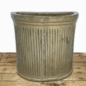 8837N7 - Cream Half Round Ceramic Wall Planter