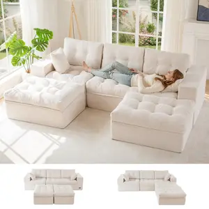 MAXYOYO 104" U Shaped Modular Sectional Sofa with 2 Ottomans, Cloud Boneless Couch with Layered Cushion, Flexible Module Combination Sofa for Living Room, No Assembly Required | Cloud Sofa | Compressed Sofa | summervibe | Living Room