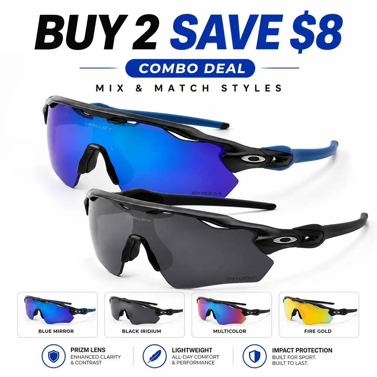 Oakley Wraparound Sunglasses for Men Women, UV400 Sports Glasses for Cycling, Running, Driving & Outdoor Activities