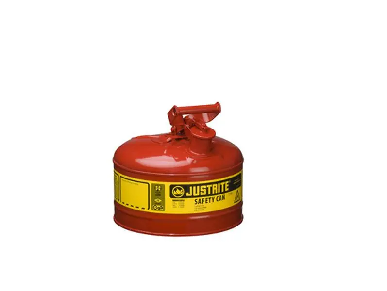 Justrite Steel Safe Can - Model 7125100, 2.5G-9.5L Capacity, Red OSHA-Compliant Storage Organization Canister for Bottles, Carb & FM Use, Durable Home Supply