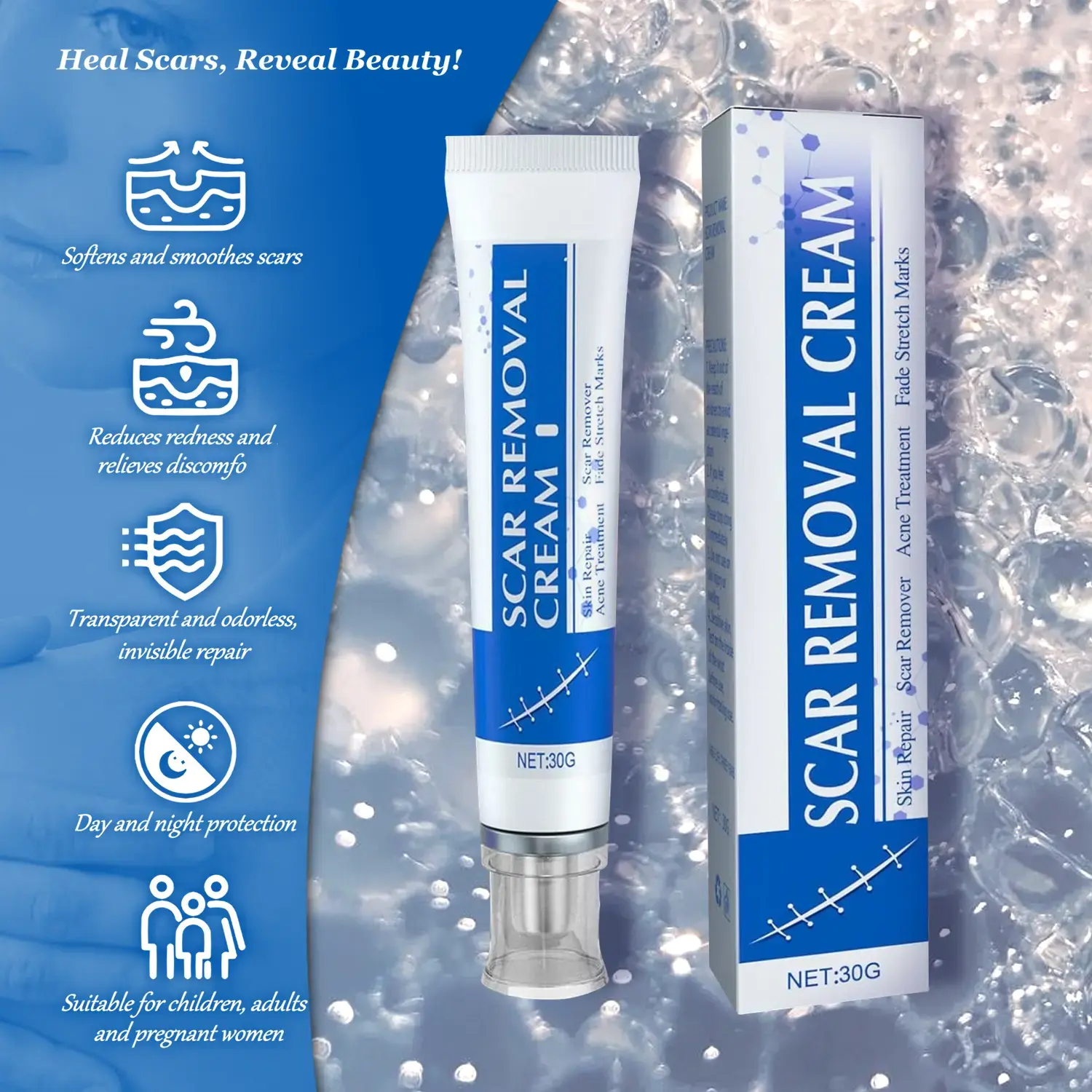 Professional Scar Removal Gels, Advanced Silicone Scar Removal Cream for Burn,Acne Old Scar Removal Cream for Face & Body | Fades Dark Scars daily radiant skin everyday care