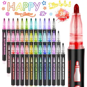Outline Shimmer Markers 36 & 48 Glitter Metallic Gel Pens for Coloring Trendy Fun Art Crafts School Journaling Supplies for Kids Girls Ages 4-16 Christmas Birthday Gifts