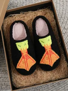 Funny Animal Duck Footprint Plush Slippers, Cute Embroidered Warm Indoor House Shoes, Anti-Slip Textile Boots for Men and Women