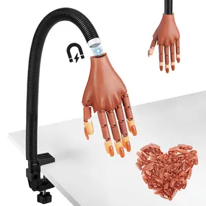 Flexible Movable Practice Nail Hand, Acrylic Nail Training Manikin with 100 Pcs Refill False Nail Tips, Ideal for Beginners & Home Use