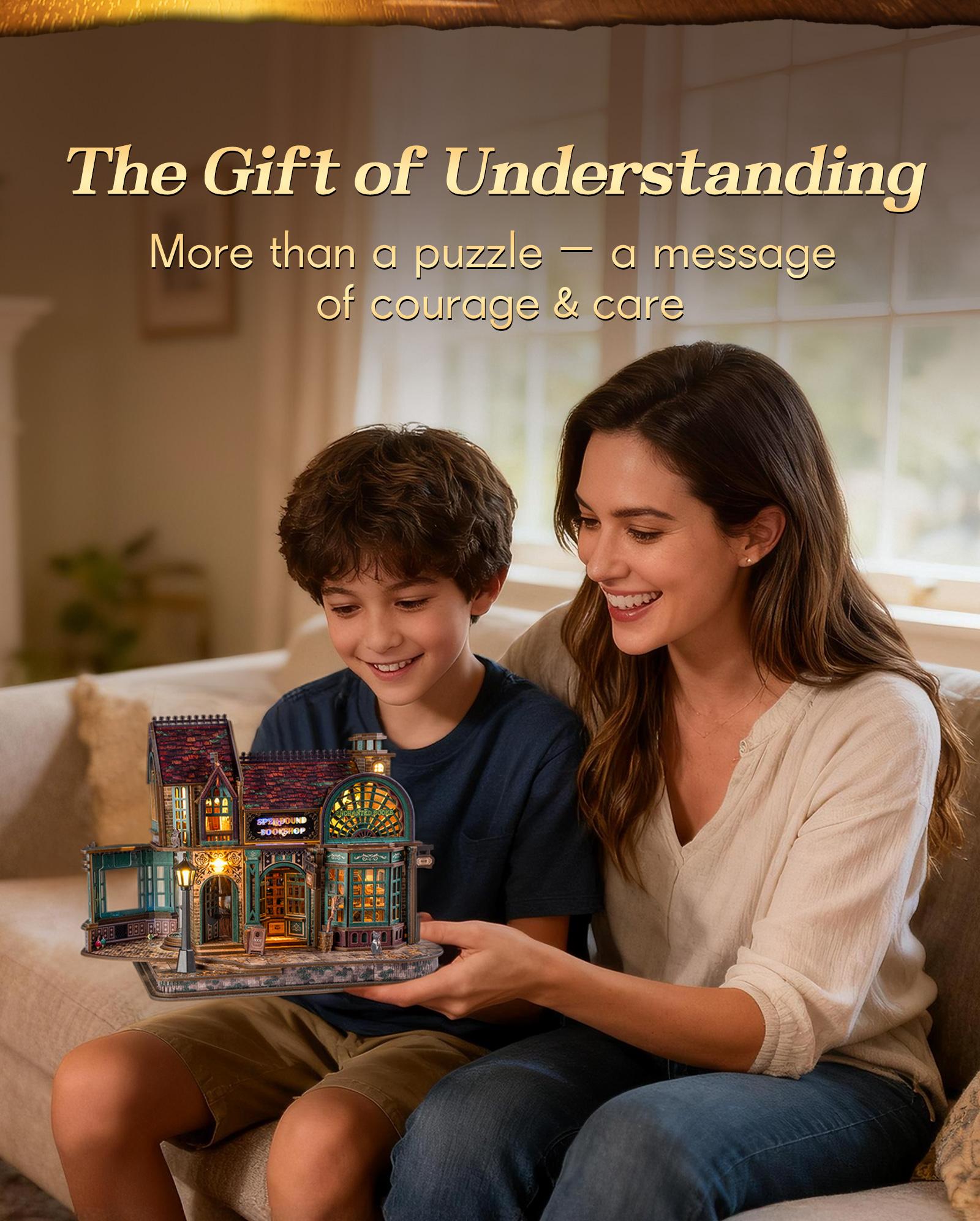 FUNPOLA 3D Wooden Puzzle Magic Bookstore with LED Lights - DIY Miniature Kit, Spellbound Bookshop, Home Décor Display, Creative Gift for Adults and Teens - DealsForYouDays