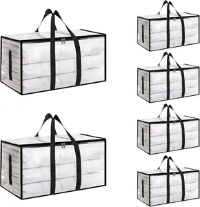 6-Pack Large Moving Bags with Backpack Straps & Strong Zippers, Heavy-Duty Storage Bags Moving Boxes for Space Saving, Dorms, Transport, 93L-25 Gallons, Clear