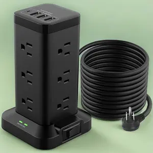 Power Strip Tower with 5.9ft Extension Cord, 12 AC and 3 USB A Ports and 1 USB C Port Surge Protector Power Strip, Space Saving Home Outlet, Office Supply