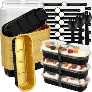 Mini Loaf Pans with Lids and Spoons (100 Pack, 6.8oz) Rectangular Aluminum Foil Baking Pans