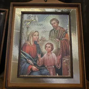 La Sagrada Familia Framed Religious Artwork with Holy Trinity Depiction for Home Decor