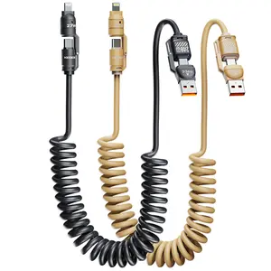 KEDESO Fire Arrow 4-in-1 Spring Data Cable 240W PD Fast Charging | 480Mbps Data Transfer Retractable Cord for iPhone, Type-C, USB-A Devices