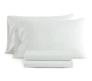 Martha Stewart Ticking Stripe Wht/Green CottonTwin Sheet Set