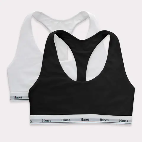 Hanes Originals Racerback Bralette Breathable Stretch Cotton 2-pack Women's Bra Multi Pack Comfortable Fit Everyday Support Mho101