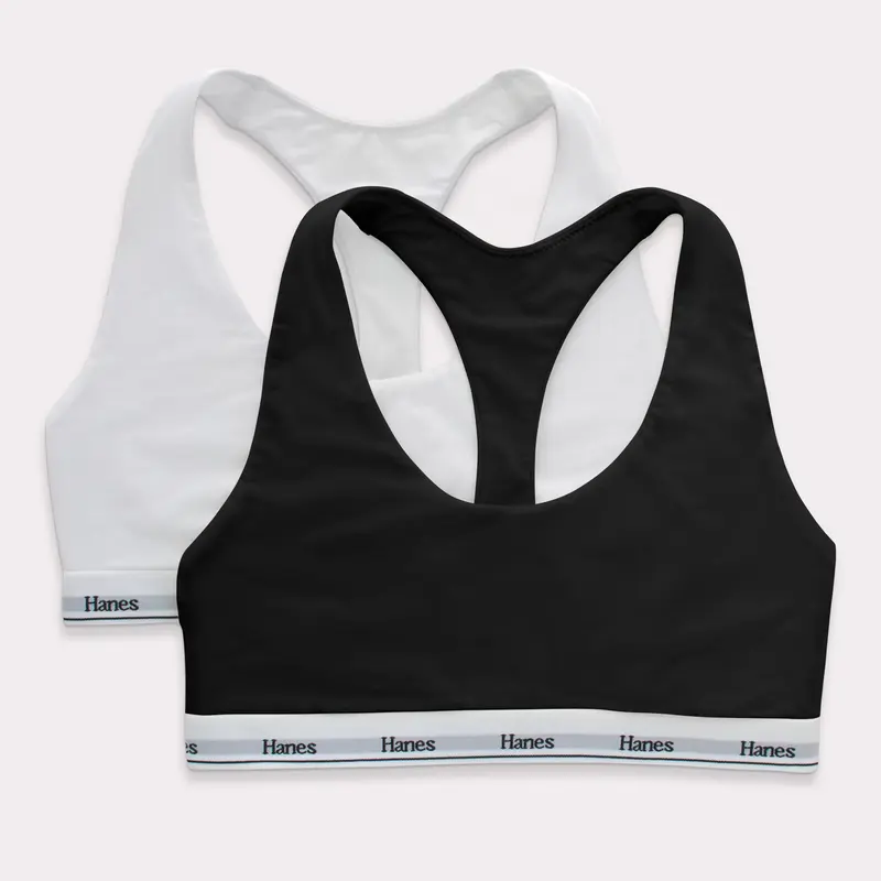 Hanes Originals Racerback Bralette Breathable Stretch Cotton 2-pack Women's Bra Multi Pack Comfortable Fit Everyday Support Mho101