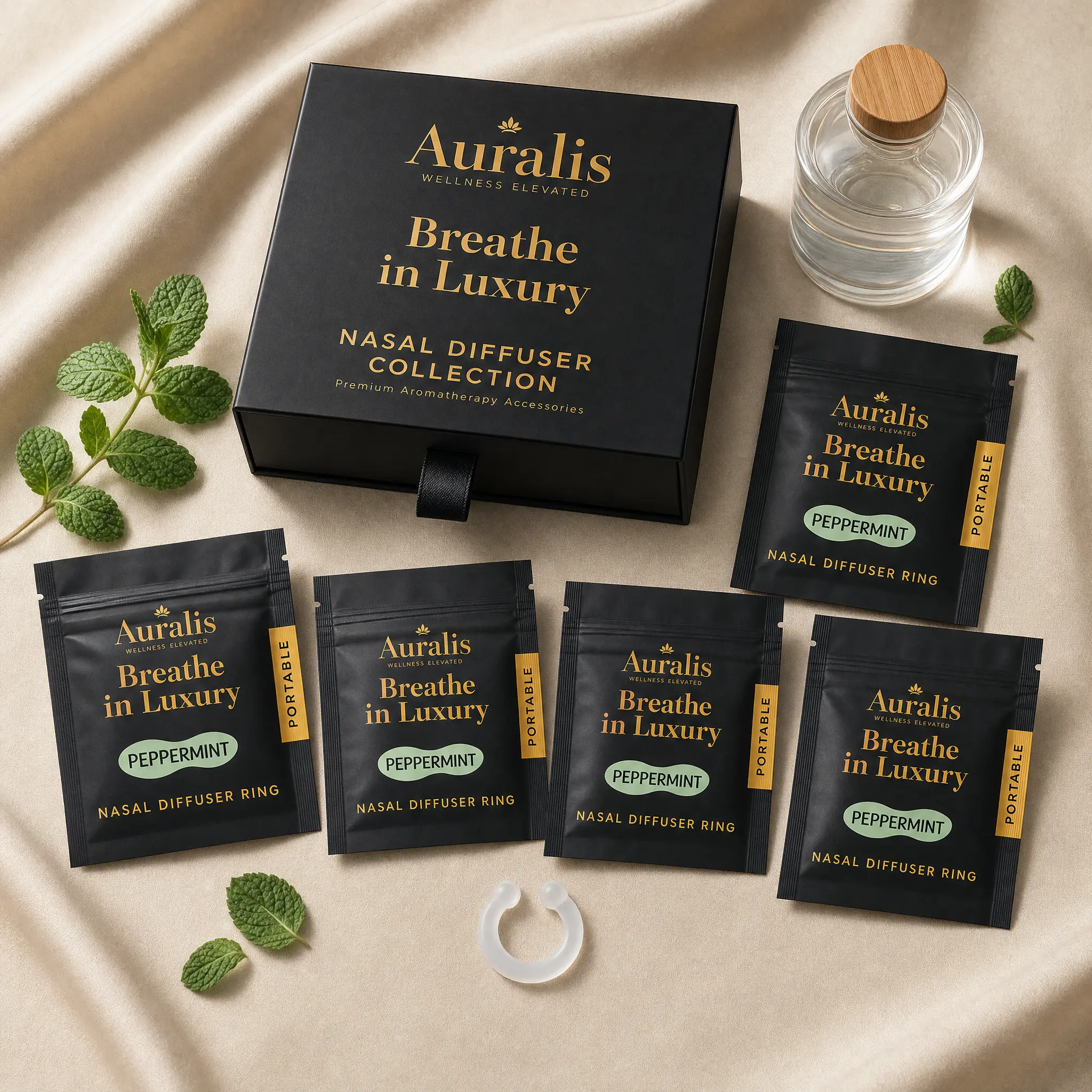 Auralis Essential Refill Nasal Diffuser Ring Pouches, Minimalist Portable Travel-Size Reusable Aromatherapy Accessory (5 Pack)