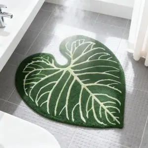 Bathroom rug, soft plush decorative mat, green leaf shape area rug, irregular design absorbent mat, Absorbent Bath Mats, comfortable mat suitable for bedroom, bathroom, home decoration