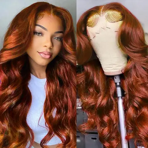 BLING HAIR Women's Thick Remy Human Hair Lace Front Ginger Wig - #33 Reddish Brown, 13x4 & 13x6 Undetectable Lace, 180% Density Body Wave, Pre-Plucked, Anti-Tangle, Heat Resistant, 12in-32in (26in, 30in Options), Wigs for Black Females