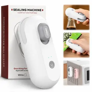 IMOLI 4 in 1 Mini Sealing Machine Snack Bag Portable Beer Bottle Opener Built-In Cutter USB Rechargeable Plastic Heat Sealer for Food Storage Magnetic Design Home Kitchen Pet Supplies Camping