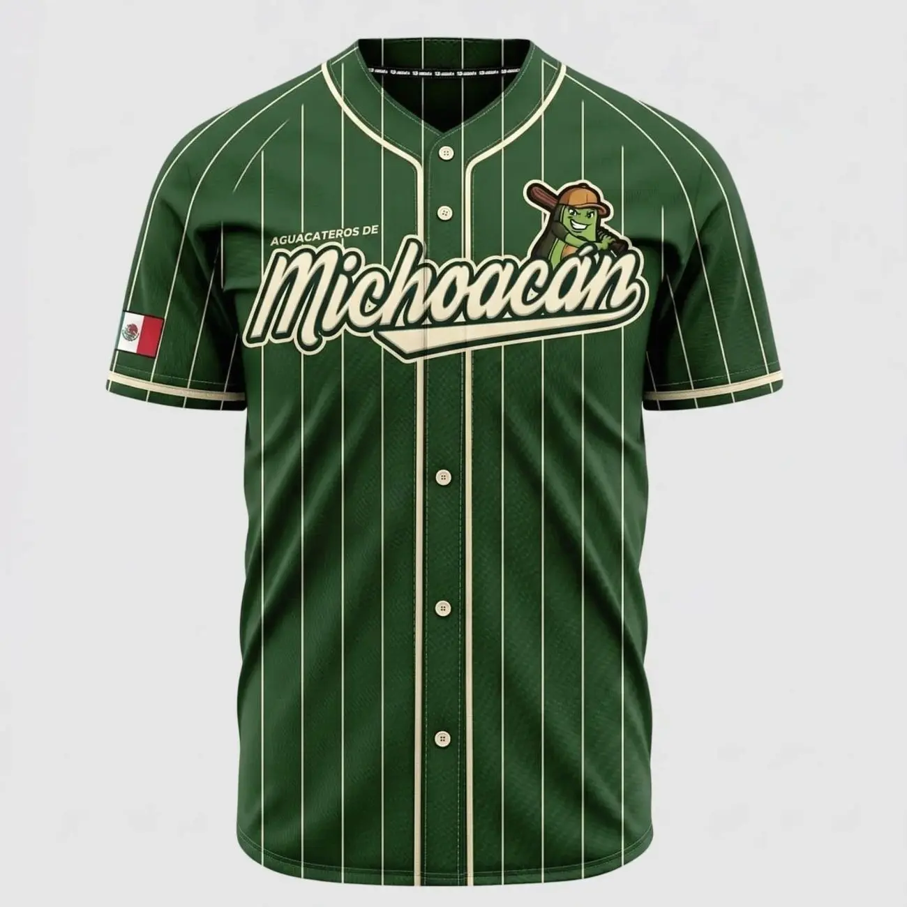 Aguacateros de Michoacan Green Baseball Jersey – Mexico Heritage Button Up Jersey, Lightweight Mesh Sports Shirt, Unisex Athletic Fan Gift