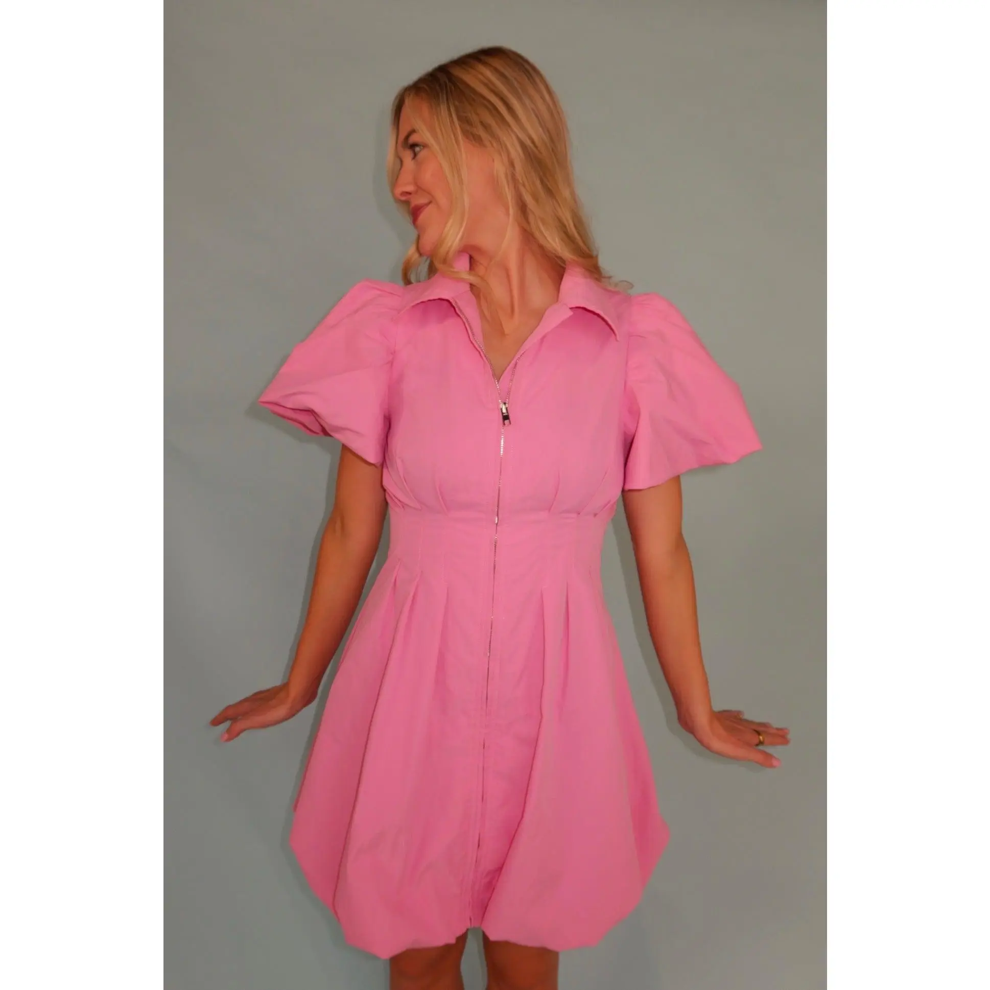 Pink Bubblegum Zip Mini Dress