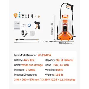 Summervibes VEVOR Battery Powered Backpack Sprayer, 4 Gallons Electric Backpack Sprayer, 2 Wands 8 Nozzles, Adjustable 0-90 PSI, 4H Runtime, Portable Yard Garden Lawn Sprayers for Weeding Spraying Cleaning
