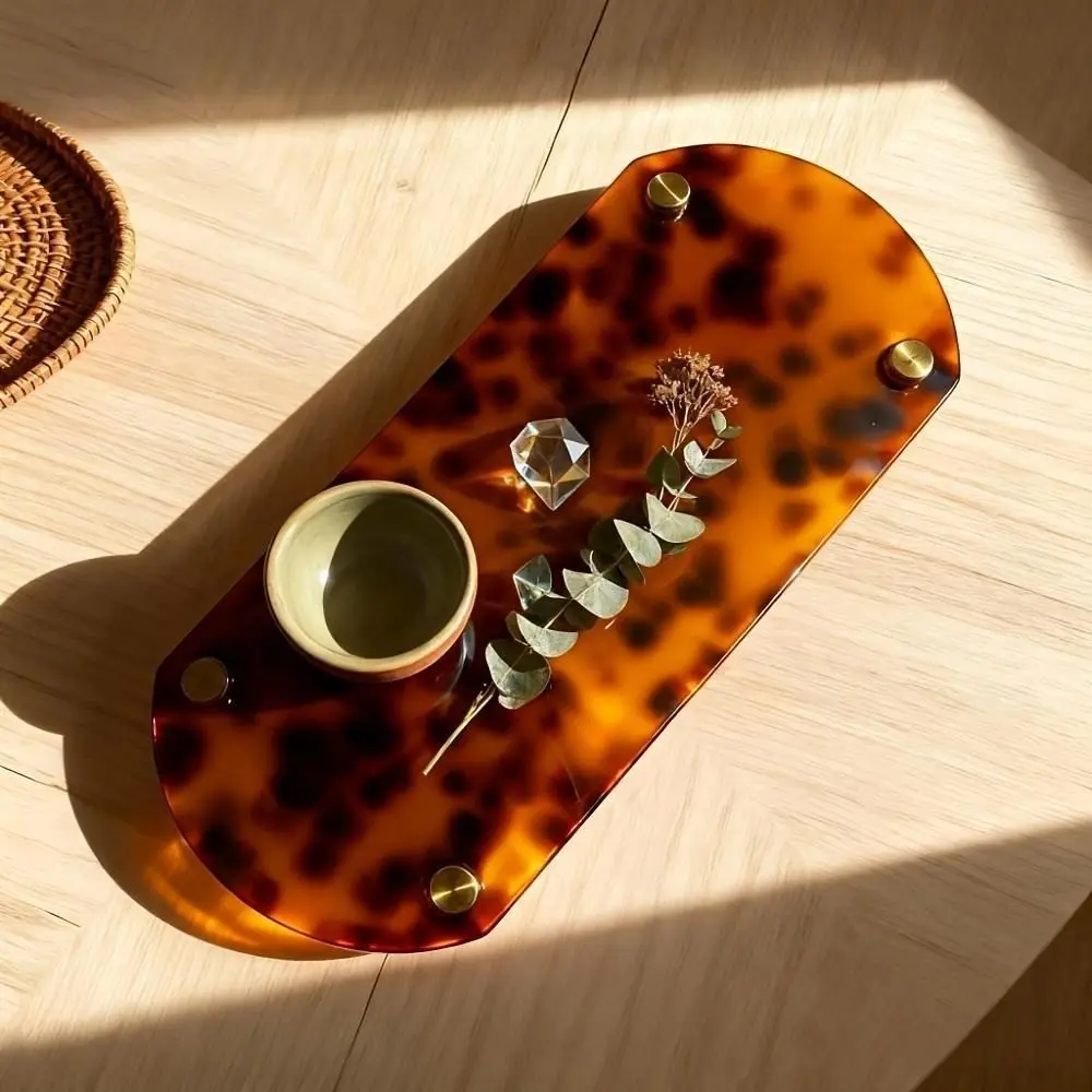 French Chic Acrylic Tray Set, Unique Turtle Pattern Brass Color Leopard Design, Modern Fashion Aesthetic Home Decor, Practical Storage Trays