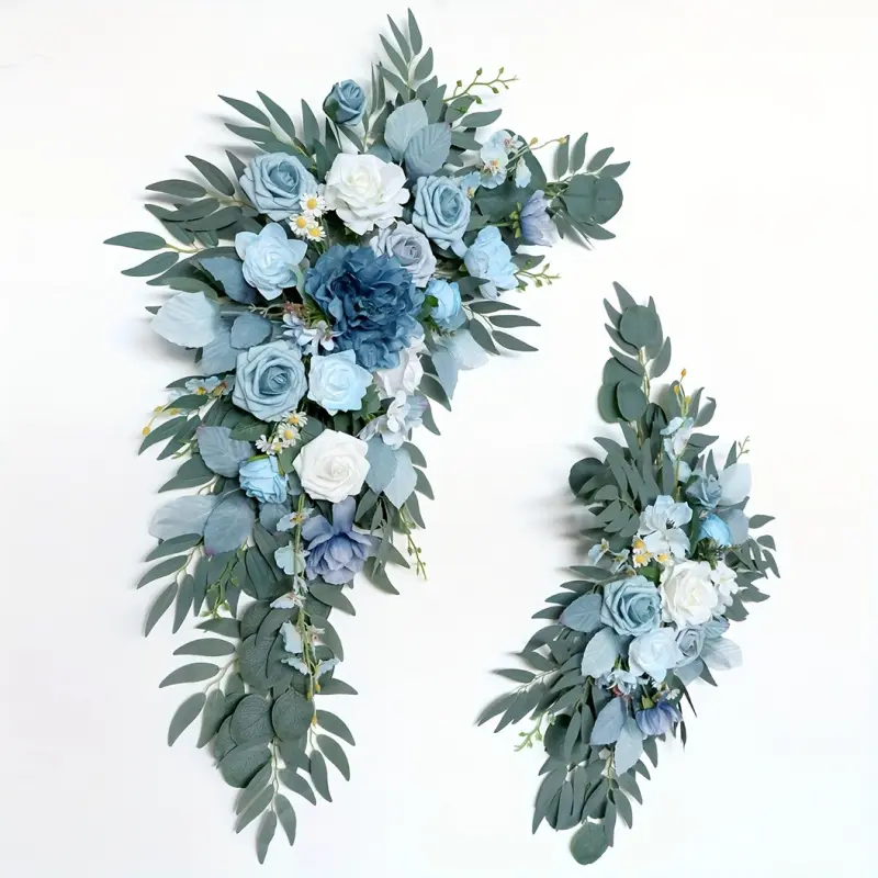 2-piece simulation flower arch decoration, Artificial Flower Decorations, blue and white eucalyptus leaf wedding decoration, suitable for plastic green plant hanging for graduation ceremony, wedding decoration