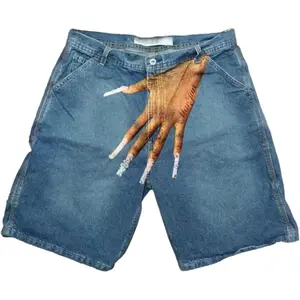 “Men’s Summer Street Style Denim Shorts – Loose Fit, Bold Printed Design, Hip Hop and Skateboard Vibe, Comfortable Cotton Blend, Ideal for Hot Weather and Casual Outfits”